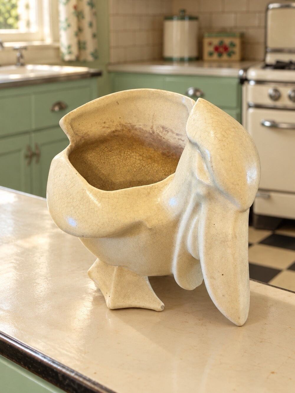 Vintage McCoy Pelican Planter Ivory White Pottery NM USA Marked 1940s